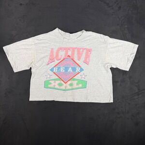 90s Women Trends Active Gear XXL Graphic Cropped‎ T-Shirt Gray OS